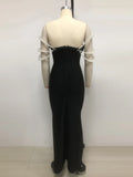 Women Sexy Black Pearl bead Maxi Long Bodycon Bandage Dress Celebrity Elegant Evening Club Party Luxury Birthday Gowns