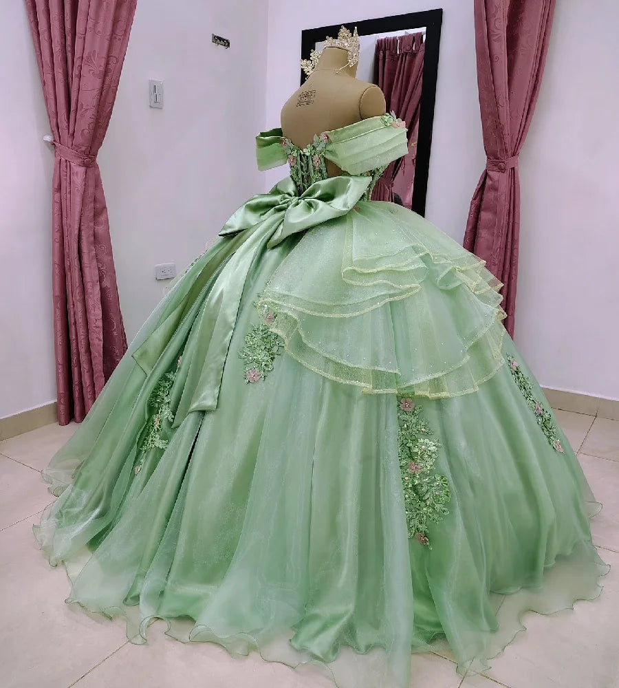 Gorgeous Green Quinceanera Dresses Convertible 2 In 1 Two Pieces 3D Flowers Vestido De 15 Años Princess Sweet 16 Gown Customized