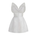 White Color Women Sleeveless Sexy V-Neck A-Line Mini Dress Fashion Birthday Party Celebrate Girls' Vacation Outfit