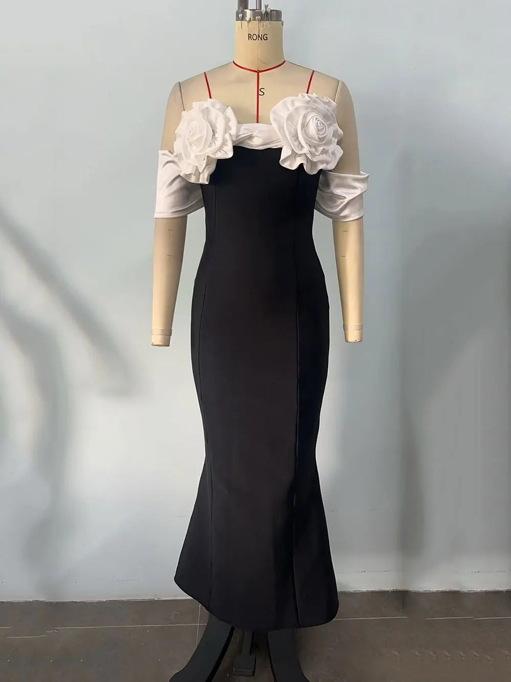 Sexy Women'S Three-Dimensional Flower Design Bandage Dress Strapless Shoulder Strap Sleeve Bodycon Backless Long Dresses