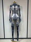 Sexy Stretchy Performance Dance Nightclub Rompers Singer Stage Wear Sparkly Rhinestones Jumpsuit Gloves for Women Costume