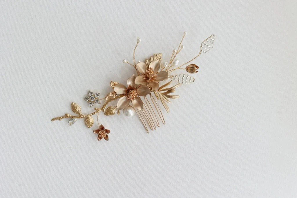 Bridal Jewelry Flower Leaf Hair Comb Pin Clip Vintage Gold Color Hairpin For Brides Bridesmaids Head Pieces Wedding Accessories a