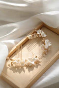 Bridal Jewelry Porcelain Flower Headband Hairband Vintage Gold Color Headpiece Headdress Brides Hair Comb Wedding Accessories