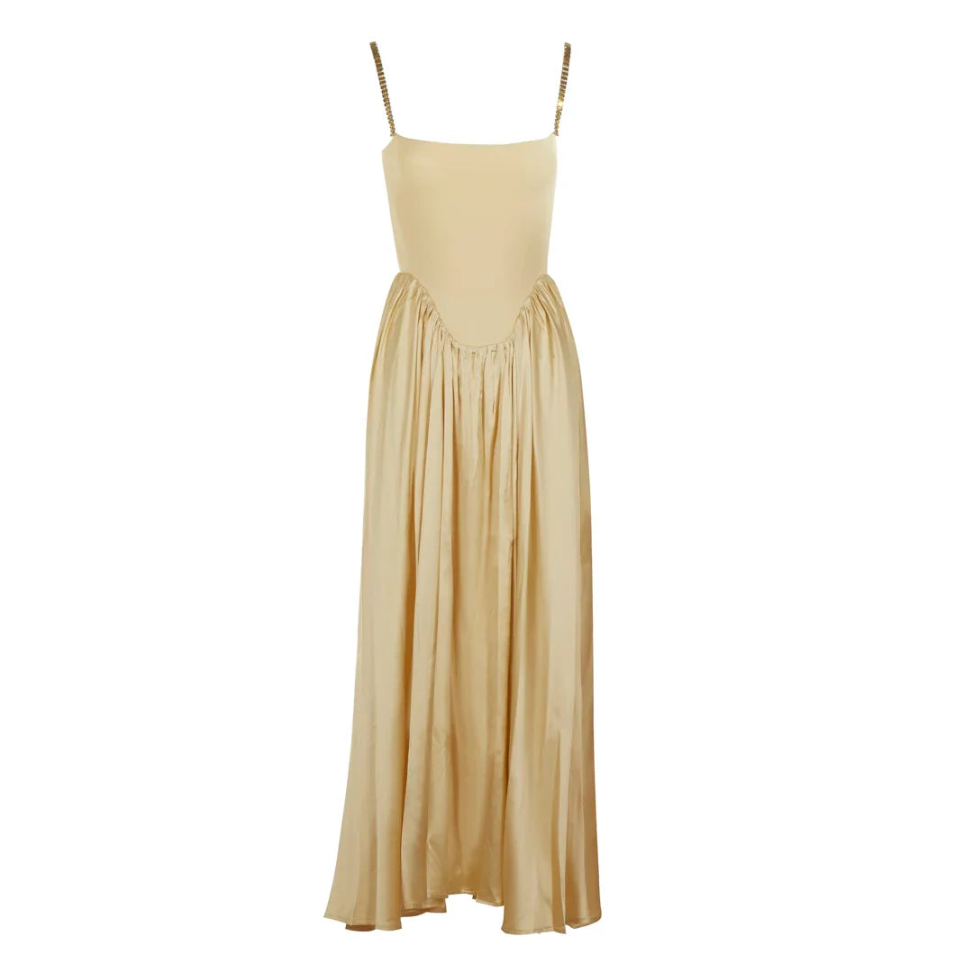 Yellow Women Sleeveless Sexy Strap Square Collar Long Bandage Maxi Dress Beach Style Celebrate Birthday Vacation Party Dress
