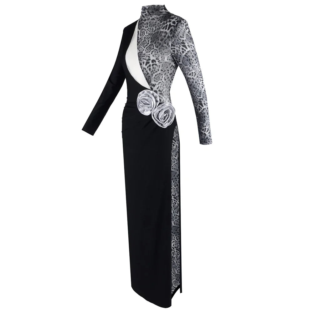 Women Fashion Long Sleeve Keyholes Florals Bodycon Long Maxi Dress Cotton Celebrate Evening Party Red Carpet Outfit