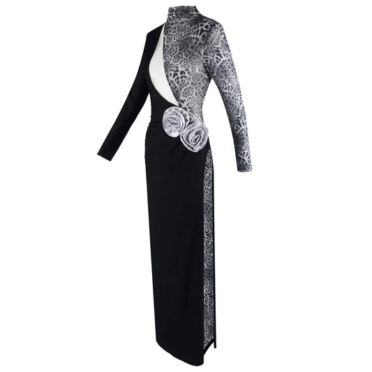 Women Fashion Long Sleeve Keyholes Florals Bodycon Long Maxi Dress Cotton Celebrate Evening Party Red Carpet Outfit