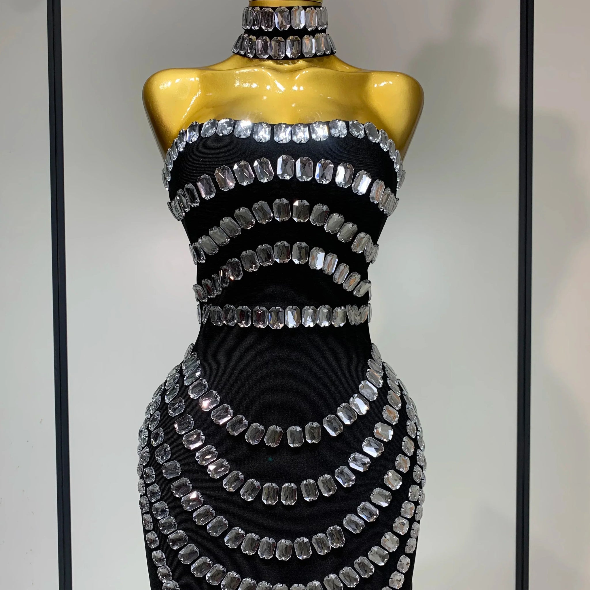 Sparkly Rhinestones Bodycon Strapless Mini Bandage Dress Women Backless Fashion Evening Party Club Luxury Birthday Dresses black