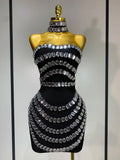 Sparkly Rhinestones Bodycon Strapless Mini Bandage Dress Women Backless Fashion Evening Party Club Luxury Birthday Dresses black