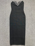 2024 Sexy Women'S Light Luxury Sequin Rhinestone Tassel Design Bandage Dress Strapless Sleeveless Bodycon Backless Midi Dresses black