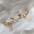 Pearl Crystal Hair Comb Pin Vintage Gold Color Head Piece For Brides Women Leaf Hairpins Wedding Accessories Bridal Jewelry b