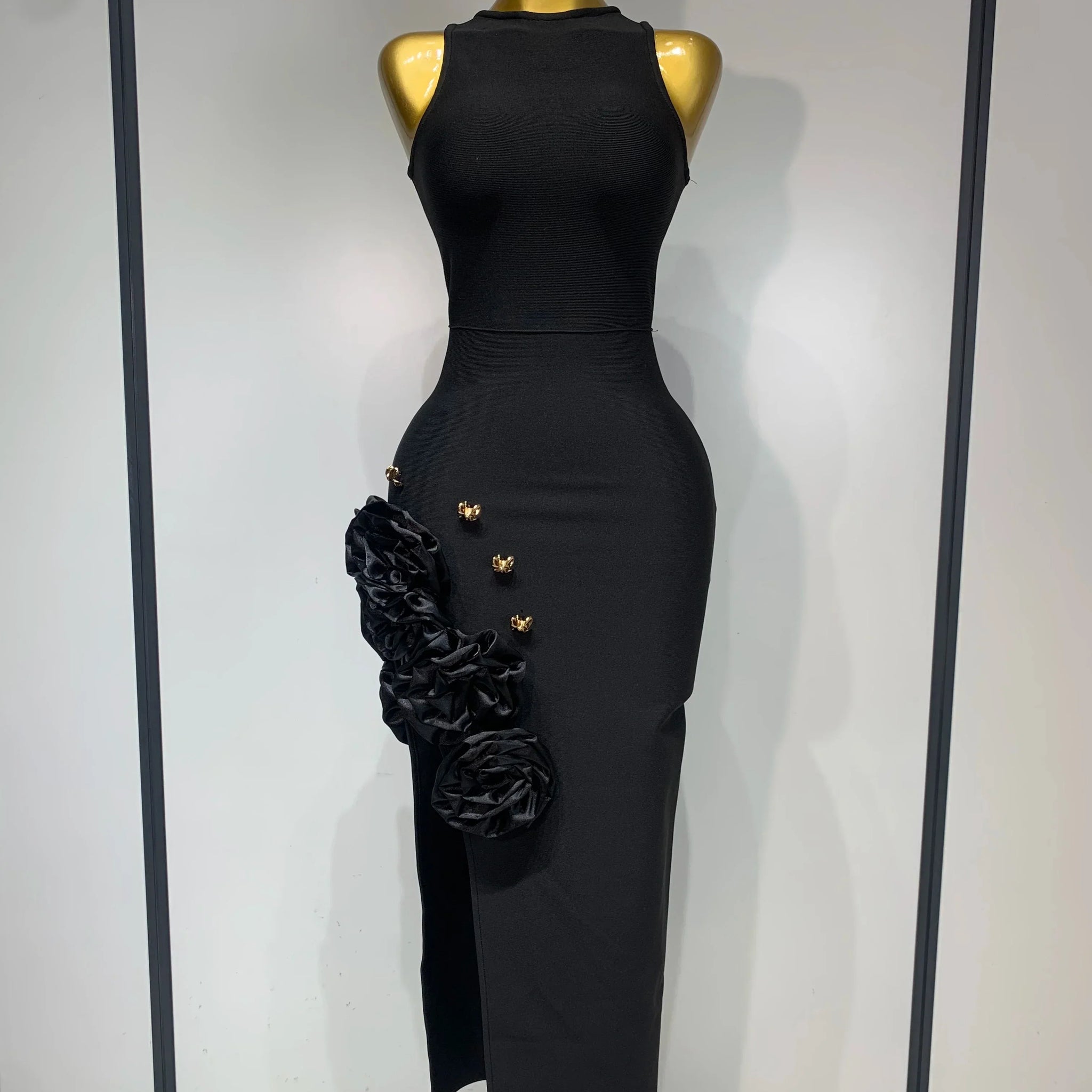 Women Fashion Celebrity Sexy Applique Black Long Bodycon Bandage Dress Elegant Evening Party Club Luxury Birthday Dresses black