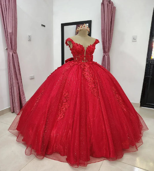 Convertible 2 In 1Red Quinceanera Dresses 2025 Glitter Sparkly Ball Gown Vestido 15 Anos Debutante Lace Sweet 16 DressCustomized Red
