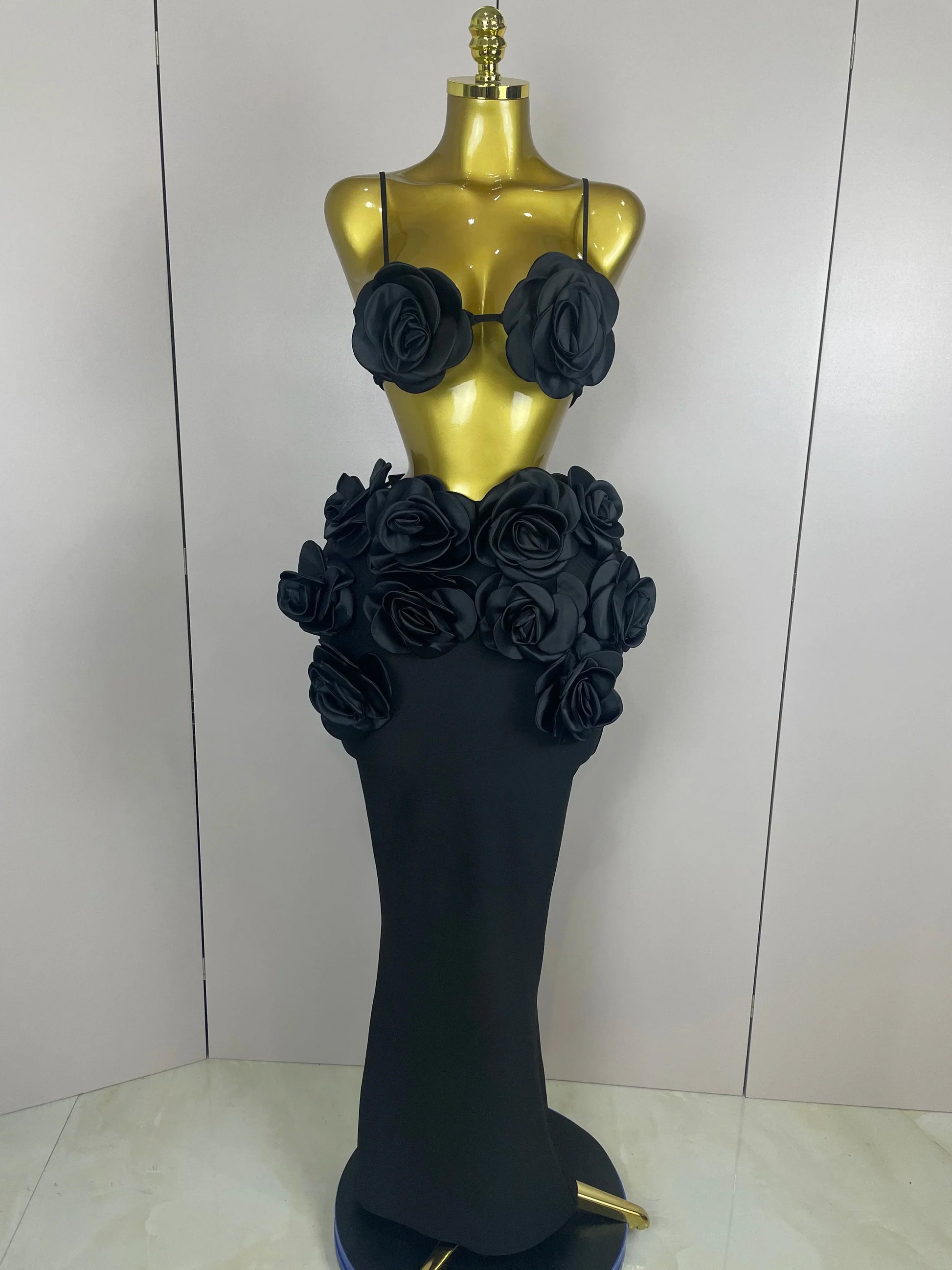 Sexy Camisole Floral Bandage Long Skirts 2-Piece Set Women Celebrity Elegant Party Cocktail Prom Gown Nightclub Outfit black