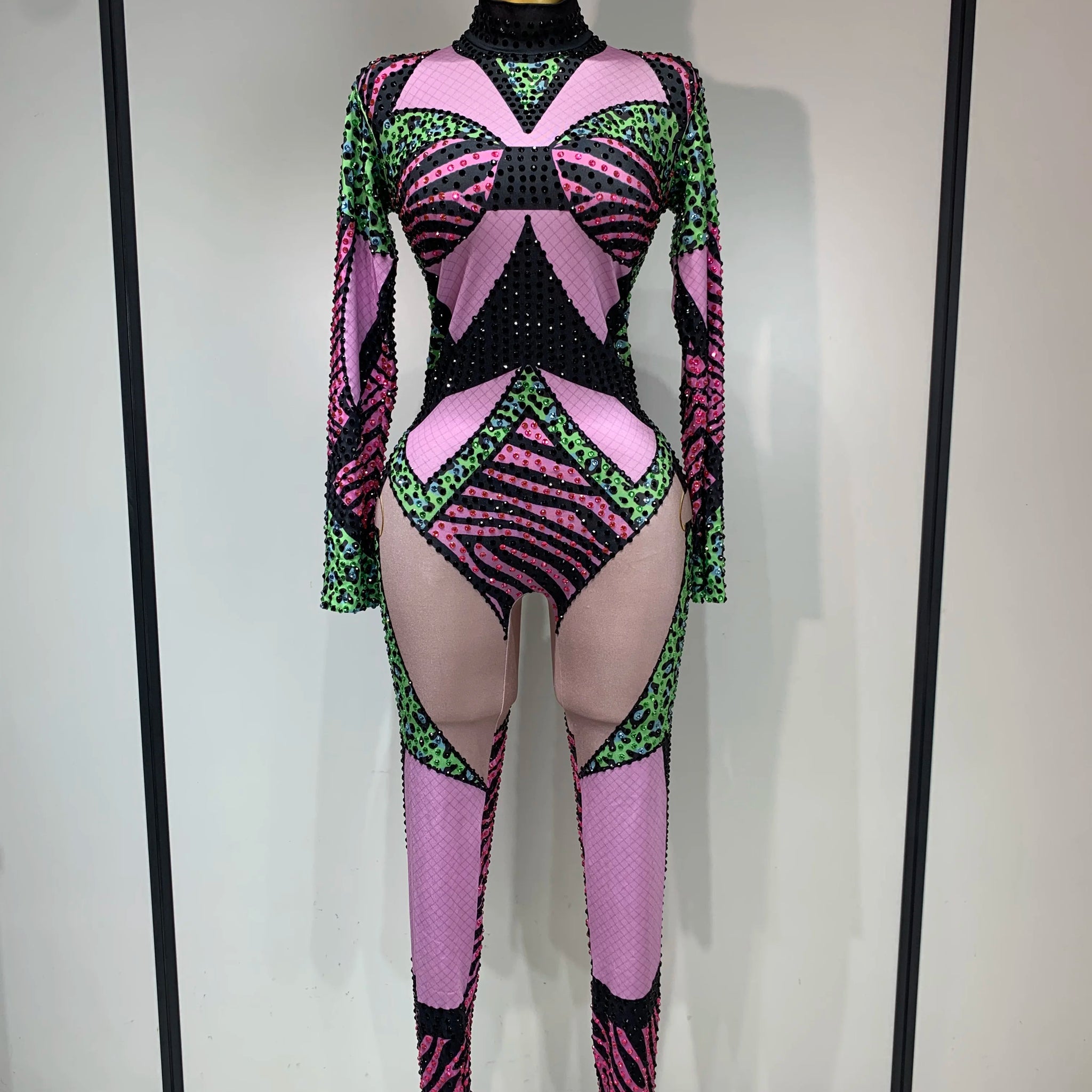 Sparkly Rhinestones Jumpsuit Women Sexy Nightclub Outfit Birthday Evening Party Bodysuit Stage Show Performance Photoshoot Wear MULTI