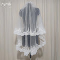 2 Layer Lace Wedding Veil Fingertip Length Off-White Bridal Veil Metal Comb