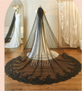 Long Veil One Layer Lace with Sparkling Sequins Bridal Veil Tulle Wedding Veil in White , Off-White , Ivory ,Black Black
