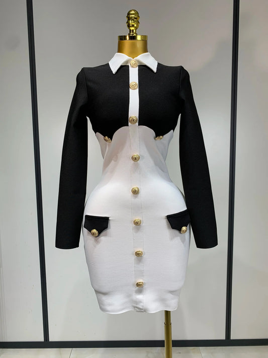 Women Long Sleeve Elastic Bodycon Short Bandage Dress High Street Office Lady Formal Elegant Business Club Party Dresses black
