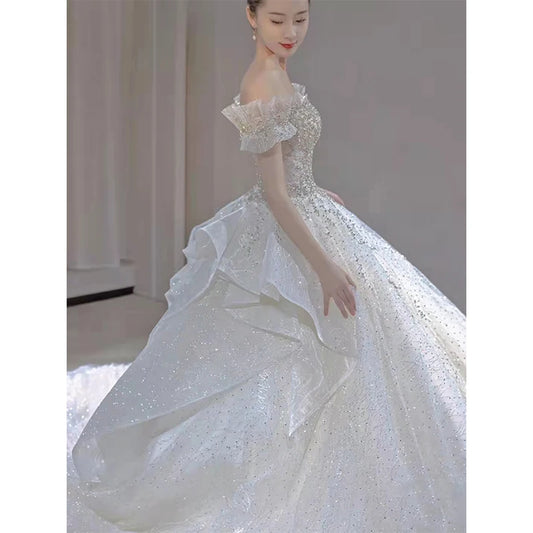 Off The Shoulder Luxury Shinning Wedding Dress Princess Beading Ball Gown Bride Dresses Vestido De Noiva