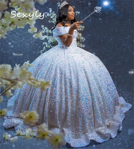 Sparkle Sequin Quinceanera Dresses Puffy Ball Gown Shine Black Girls Prom Dress 2025 Corset Birthday Vestidos De 15 Customized