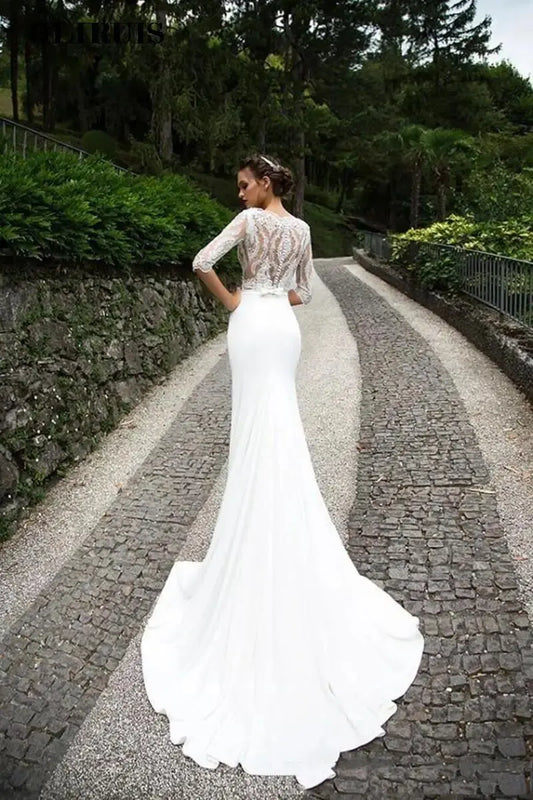 Bohemian Lace Wedding Dresses Long Sleeves Summer Beach Two Pieces Bridal Gowns White Country Wedding Dress