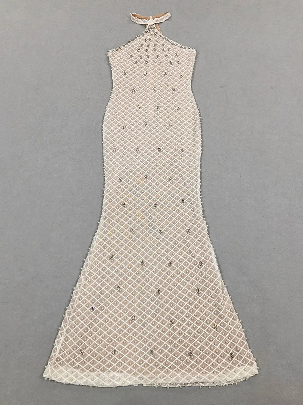 Spring Sexy Women's Light Luxury Nail Bead Design Maxi Dress O-Neck Sleeveless Bodycon Tail Long Dress Club Party Vestidos