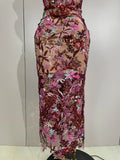 Sexy Strapless Floral Sequin Long Dress Women Sequins Flower Backless Long Slim Dress Evening Party Runway Gown Dress