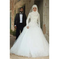 Simple Wedding Dress For Women Off-Shoulder Muslim With Flowers A-Line Pure Plain Satin Vestidos New White Split Bridal Gown