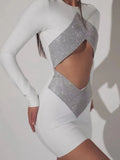 2022 New Autumn Rayon Bandage Women Long Sleeve Sexy Holes Bodycon Mini Dress Celebrate Fashion Nightclub Party Outfit Vestido