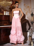 Strapless Flower Maxi Dress Women Elegant Sleeveless Backless Pleated Party Dresses Female Summer Sexy Lady Evening Vestido
