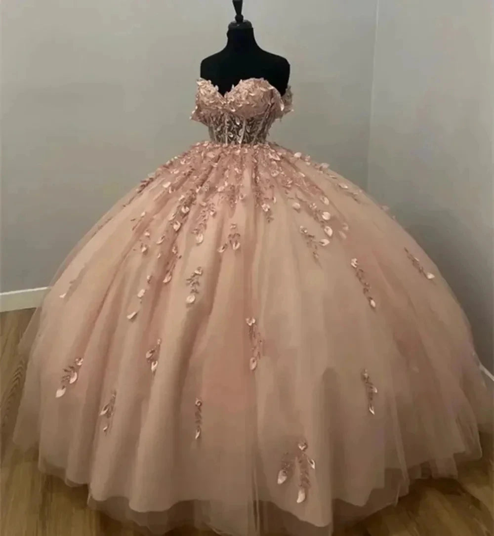 Blush Pink Quinceanera Dresses Vestidos De 15 Anos Formal Birthday Party Prom Ball Gown Corset Back