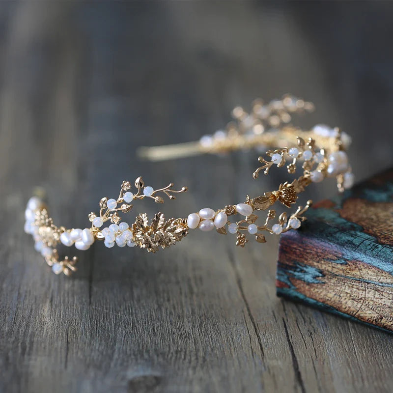 Wedding Hair Accessories Crystal Tiara Vintage Gold Color Baroque Headband Bride Hairband Party Leaf Headpiece Bridal Jewelry b