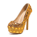 Bling Bling Luxury Rhinestones Diamond Women Pumps 14cm Ultra High heels Platform Wedges Party Shoes Fashon Wedding Bridal Shoe Gold
