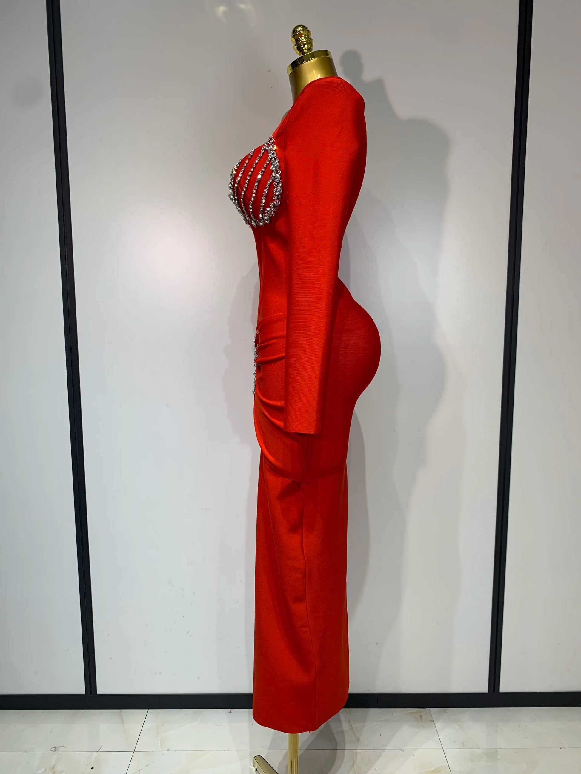 Women Sexy Luxury Sparkly Diamond Bandage Long Sleeve Bodycon Dress Celebrity Elegant Evening Club Pary Birthday Dresses