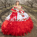 Mexican Charro Quinceanera Dresses With Flower Embroidery Off The Shoulder Corset Sweet 15 Years Ball Gown Prom Customized