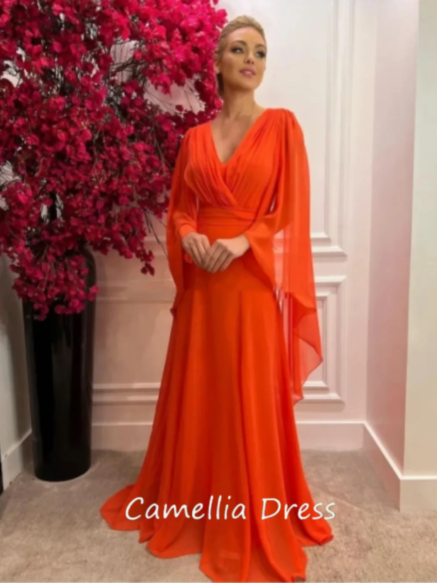 V-Neck Wedding Party Dresses for Women Mother of the Bride Dresses A-Line Chiffon Floor Length