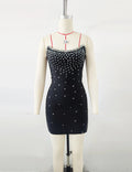 Black Color Women Sexy Strapless Shinning Rhinestones Bodycon Mini Bandage Dress Nightclub Party Celebrate Fashion Outfit