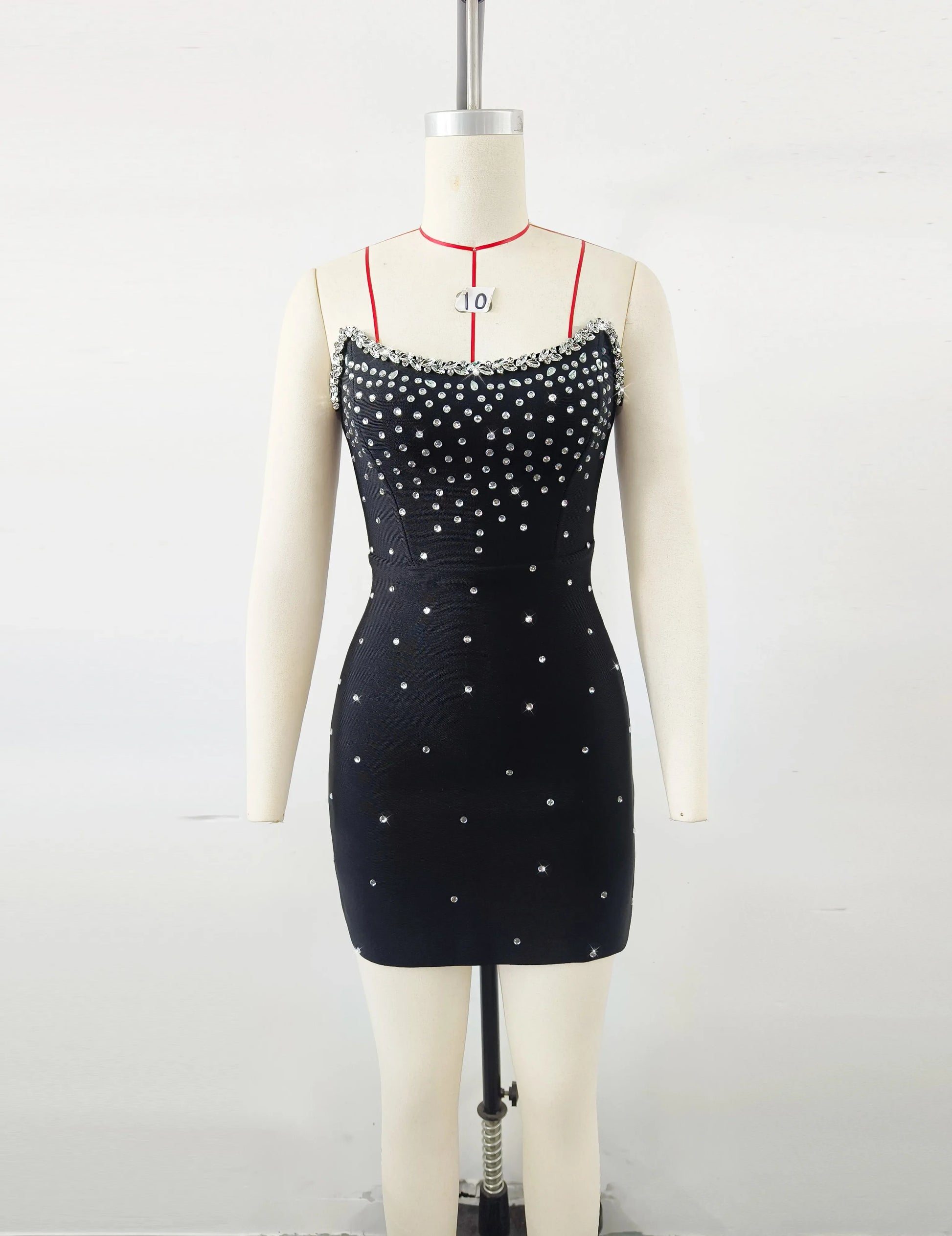 Black Color Women Sexy Strapless Shinning Rhinestones Bodycon Mini Bandage Dress Nightclub Party Celebrate Fashion Outfit