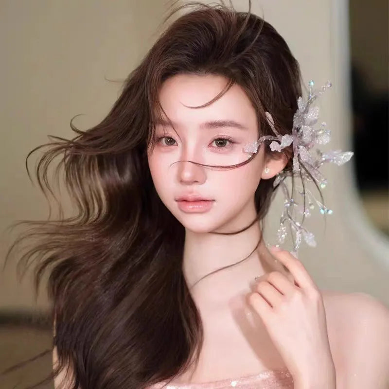 Bridal Jewelry Handmade Hair Pin Clip Silver Color Hairpin For Bride Women Prom Party Dinner Leaf Head Piece Wedding Accessories