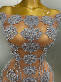 Luxury Sparkly Rhinestone Mesh Mini Dress Women Sexy Nightclub Party Dance Performance Costume Singer Dancer Show Stage Wear
