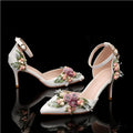 2025 Fashion Flowers Leaf Satin Mary Janes Women Pumps Spring Autumn Elegant Pointed toe Thin High heels Wedding Bridal Shoes