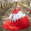 Mexican Charro Quinceanera Dresses With Flower Embroidery Off The Shoulder Corset Sweet 15 Years Ball Gown Prom Customized