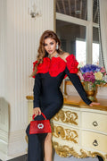 Winter Women Long Sleeve Red Florals Bodycon Long Bandage Dress Celebrate Evening Party Birthday Fashion Dress