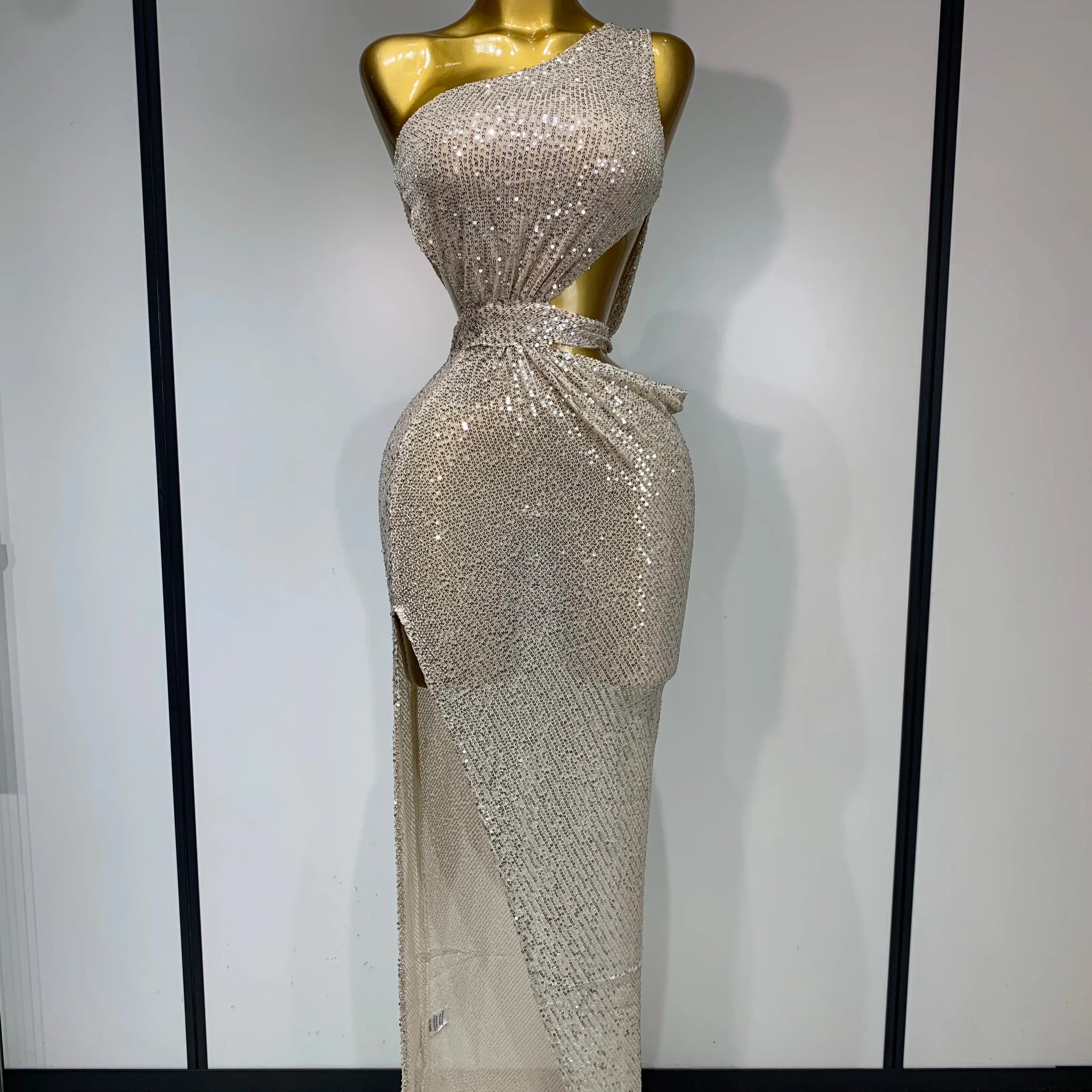 Women Sexy One Shoulder Long Dress High Street Designer Elegant Split Elegant Evening Party Luxury Birthday Dress Vestido Beige