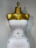 Luxury Rhinestone Sexy Strapless Backless Long Bodycon Bandage Dress White Elegant Evening Party Birthday Club Dress