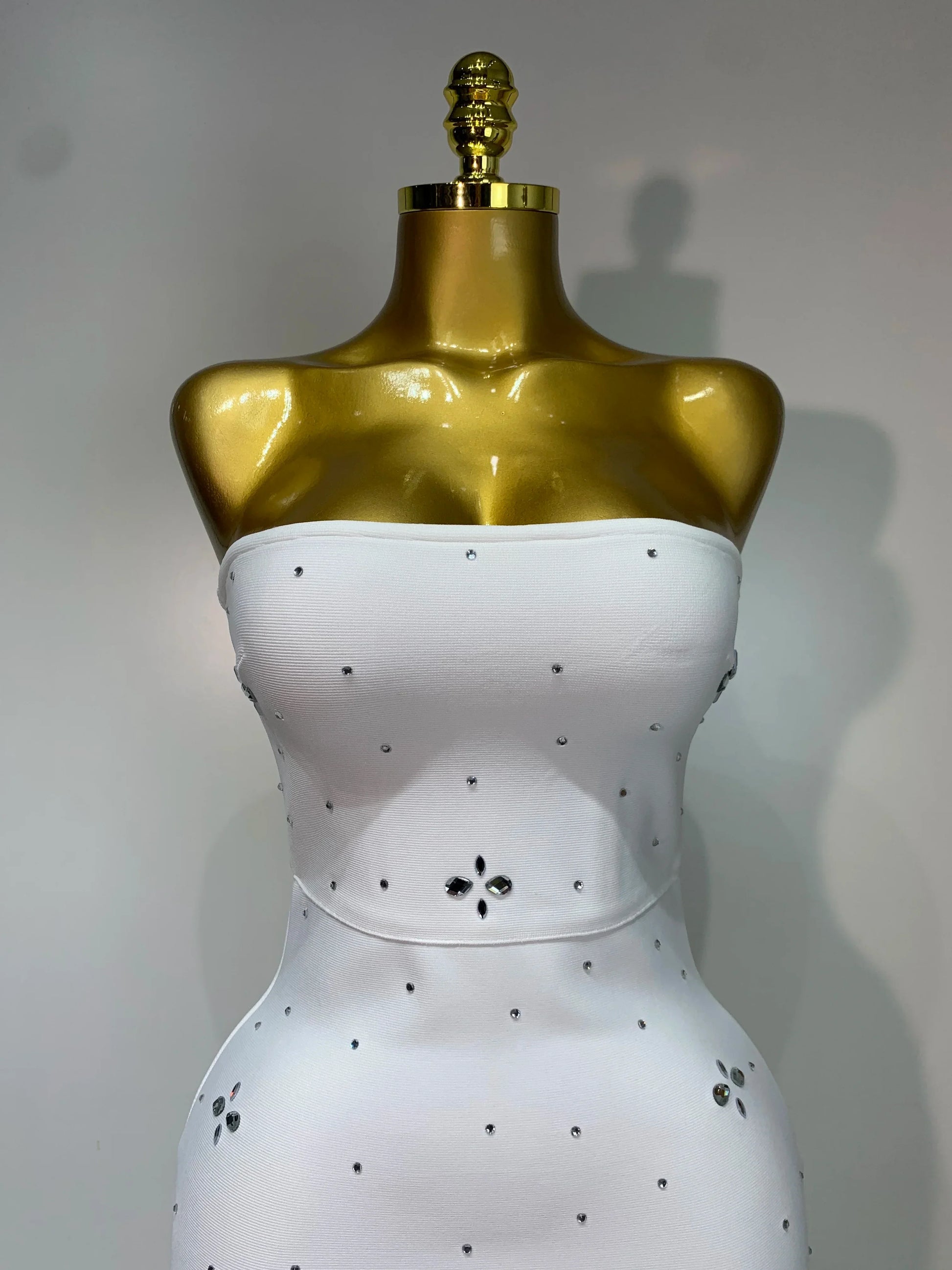 Luxury Rhinestone Sexy Strapless Backless Long Bodycon Bandage Dress White Elegant Evening Party Birthday Club Dress