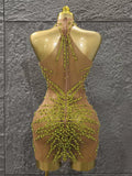 Women Sleeveless Sexy Off the Shoulder Shinning Crystal Bodycon Mini Dress Mesh See Through Celebrate Nightclub Party Stage Wear