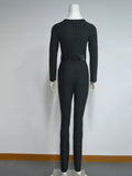 Women'S Bandage Pencil Jumpsuit V-Neck Long Sleeved Tight Black Waistband Design+Jumpsuit Evening Party Jumpsuit