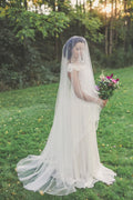 Cathedral Veil with Blusher, Soft Net Long Wedding Veil, Cathedral Drop Veil