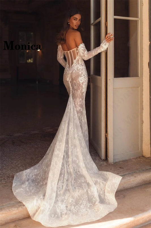 Romantic Backless Wedding Gown for Bride Sweetheart Court Train Crystals Appliques Vestidos De Novia Made to Order