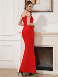 Elegant Women's Spaghetti Strap Nail Diamond Design Bandage Dress Bodycon Backless Long Dress Fashion Dinner Party Vestidos